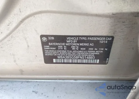 2015 BMW 328I xDrive z USA, uszkodzony, nr VIN WBA3B5G58FNS14880